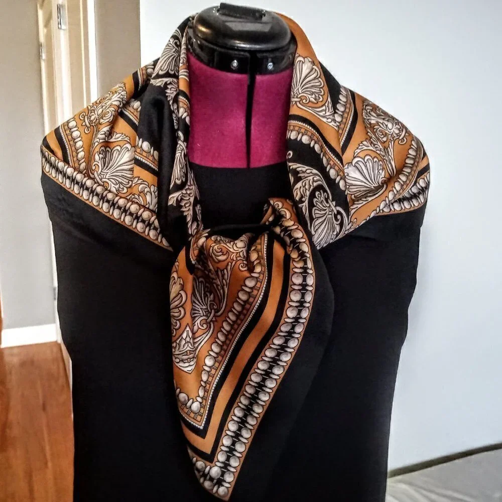 Vintage Jaclyn Smith Black & Cinnamon Brown Scarf